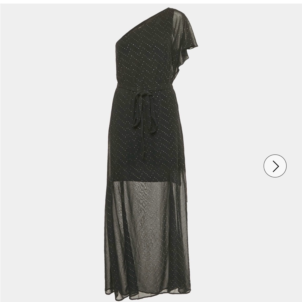 Maje Black Embellished One Shoulder Crepe Maxi Dress